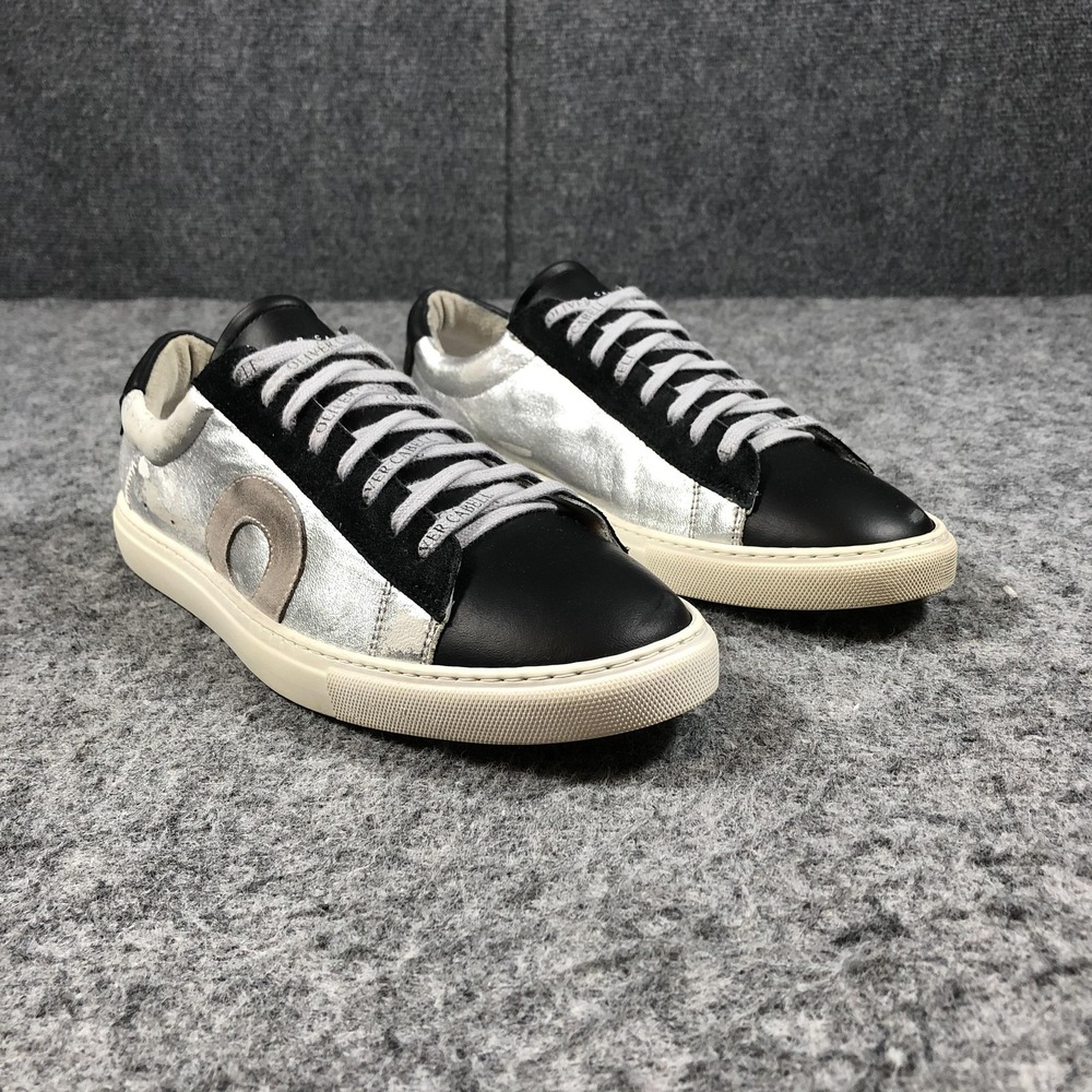 Oliver Cabell Low 1 Ivy Sneakers Womens 9 Silver Black Leather Italy Distressed